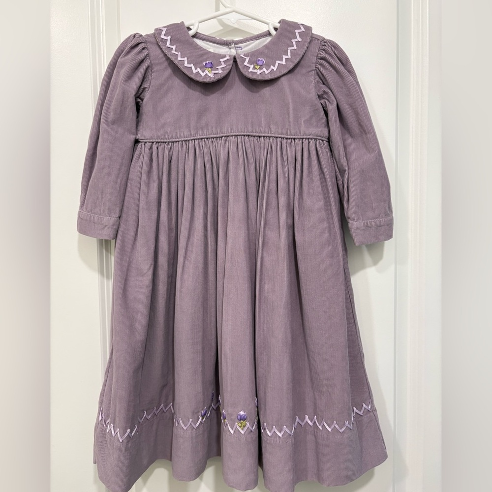 Vintage Strasburg Corduroy Dress Purple Embroidered Floral 2T